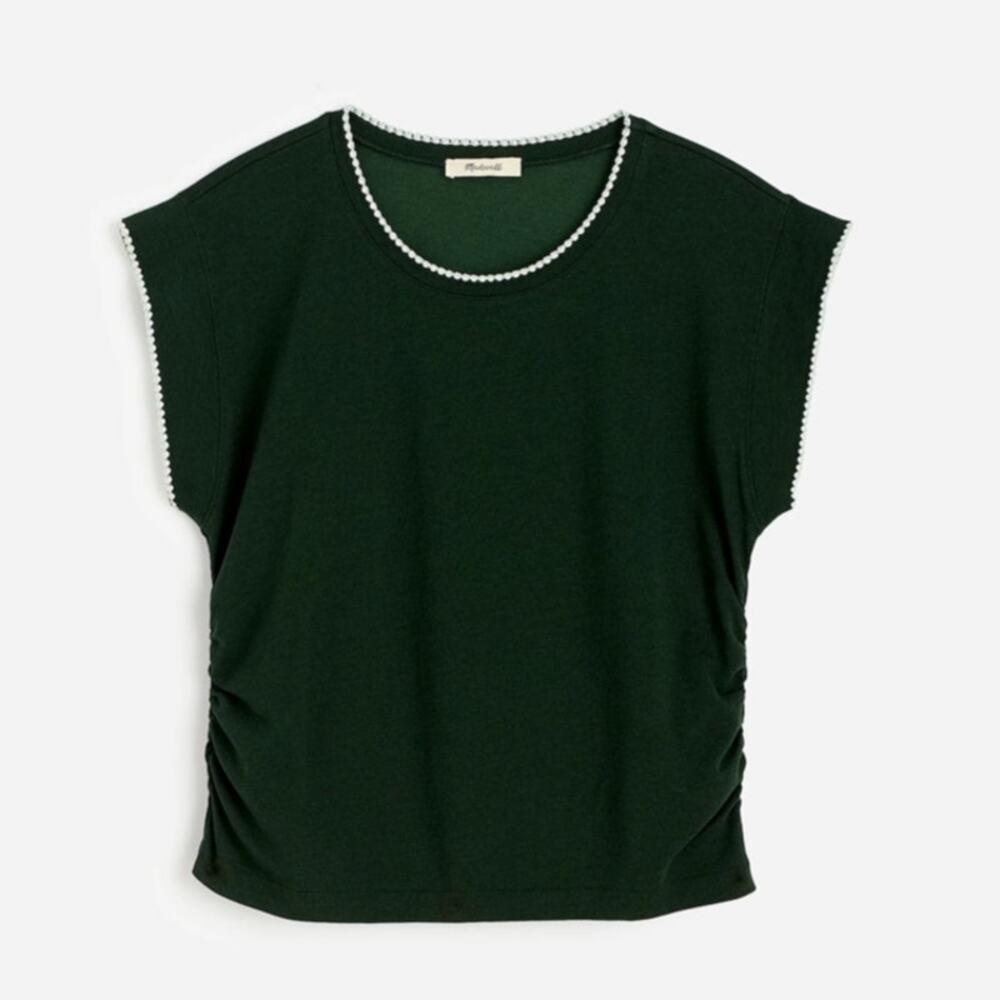 Madewell Side-Cinch Muscle Tee SZ XL Summit Green Crewneck Contrast Stitch Trim